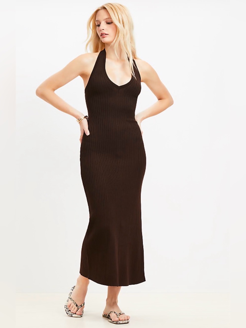 Loft brown ribbed halter dress. Size PM. NWT.